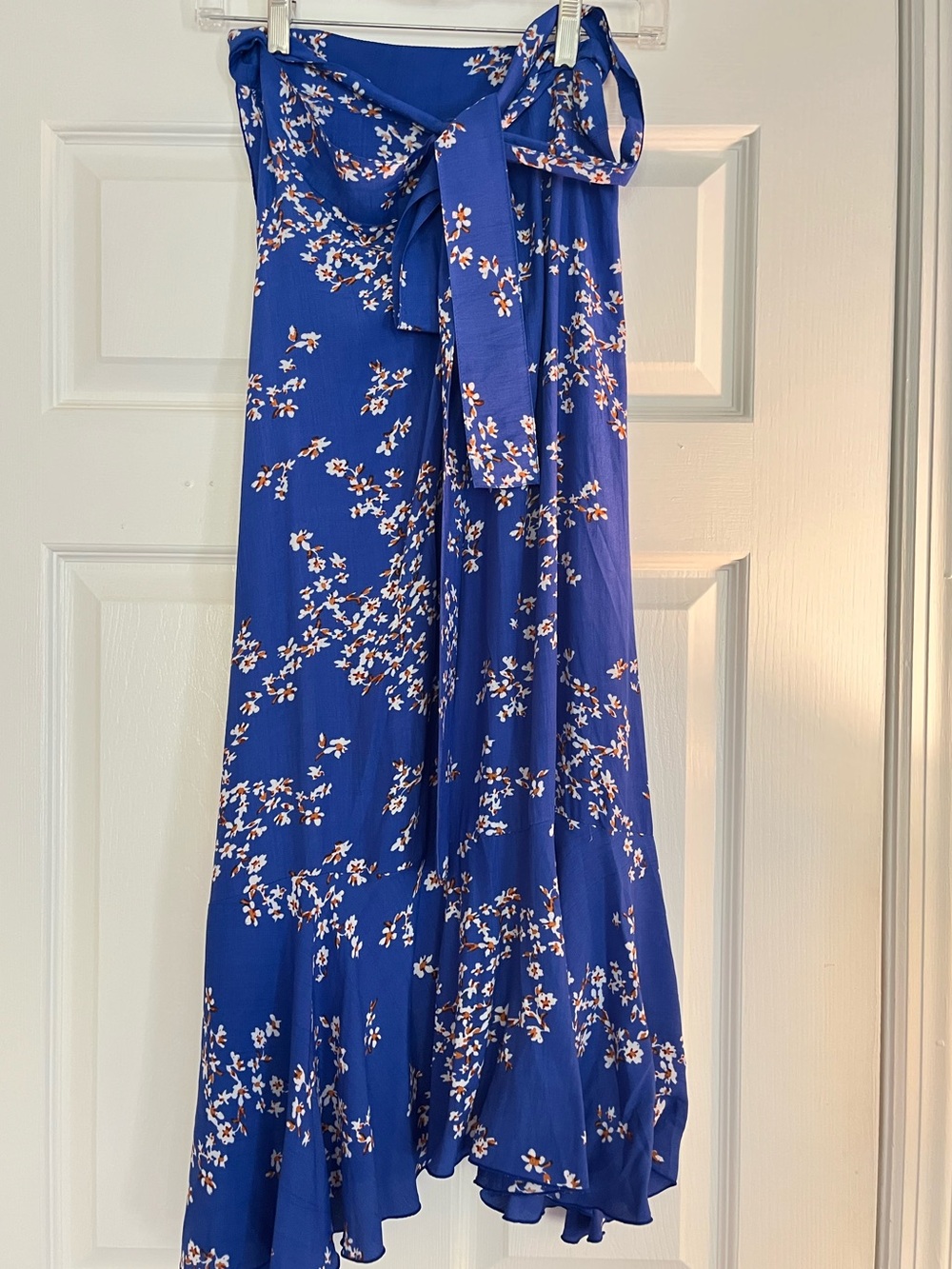Faithful The Brand, Anthropologie Floral Tie-Waist Wrap Blue Midi Skirt, US 6